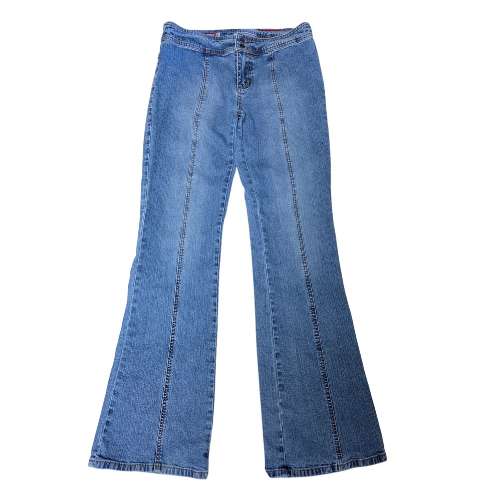 Y2K Mudd Center Seam Bareback Low-Rise Flared Jeans Size 31 Medium Wash - Picture 2 of 9